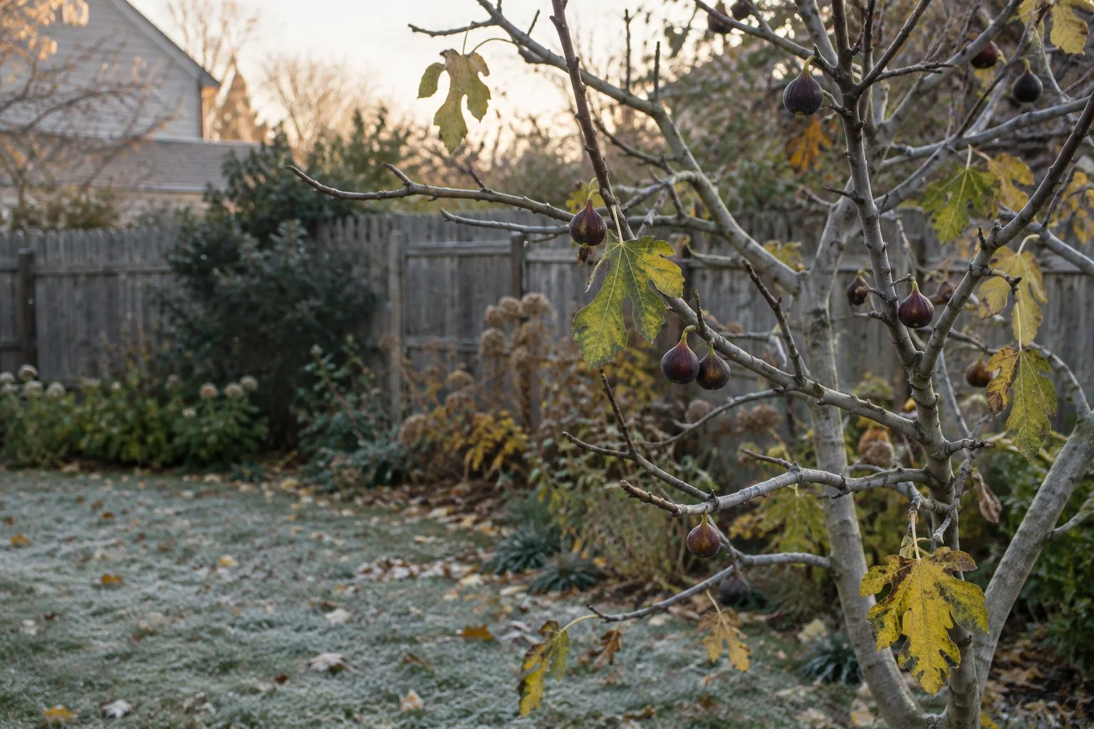 Fig tree wrapped for winter