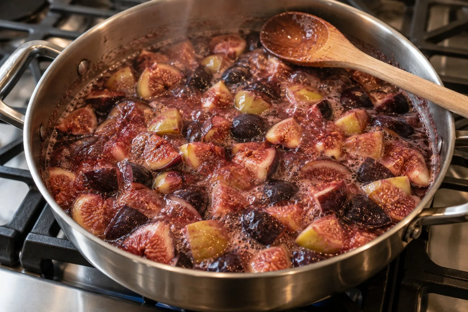Figs cooking in a wide pan
