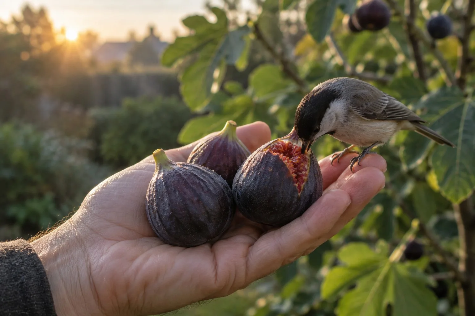 Three ripe figs in a hand