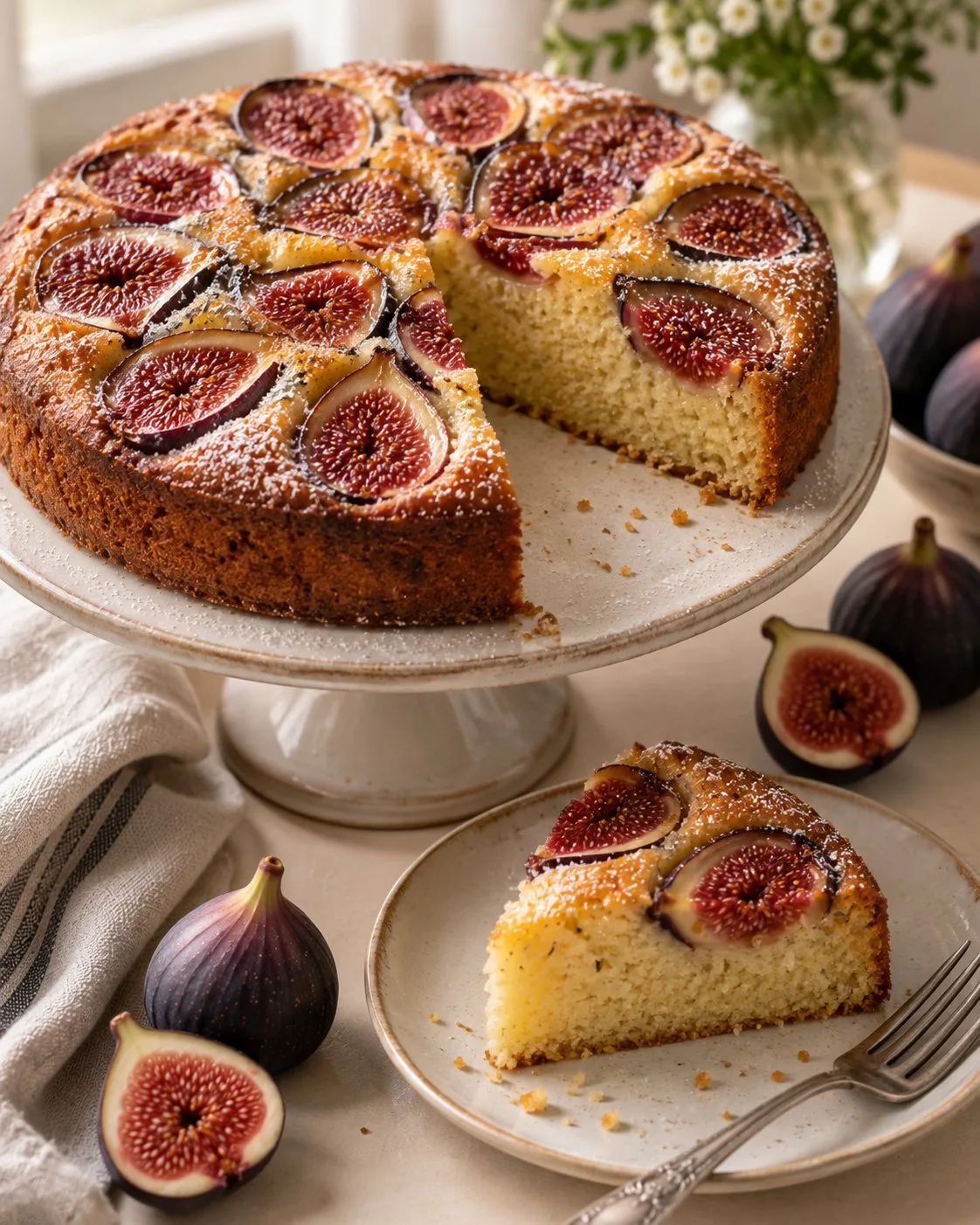 Olive oil cake with figs on top