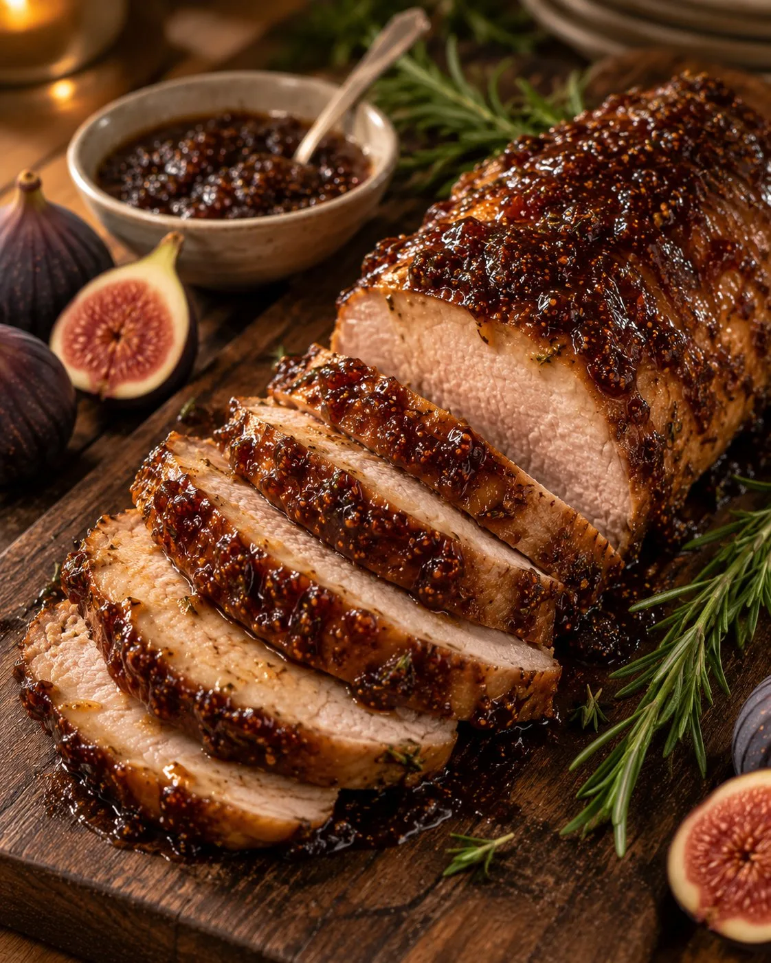 Glazed roast pork with fig jam