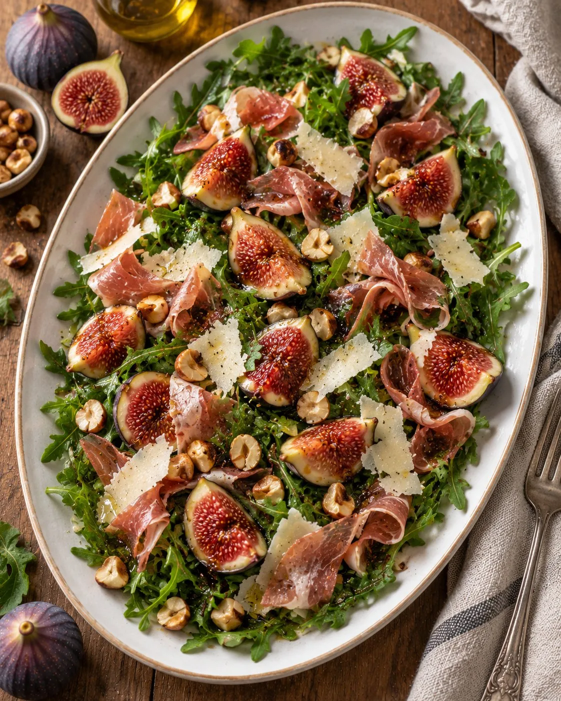 Salad of figs, prosciutto and rocket