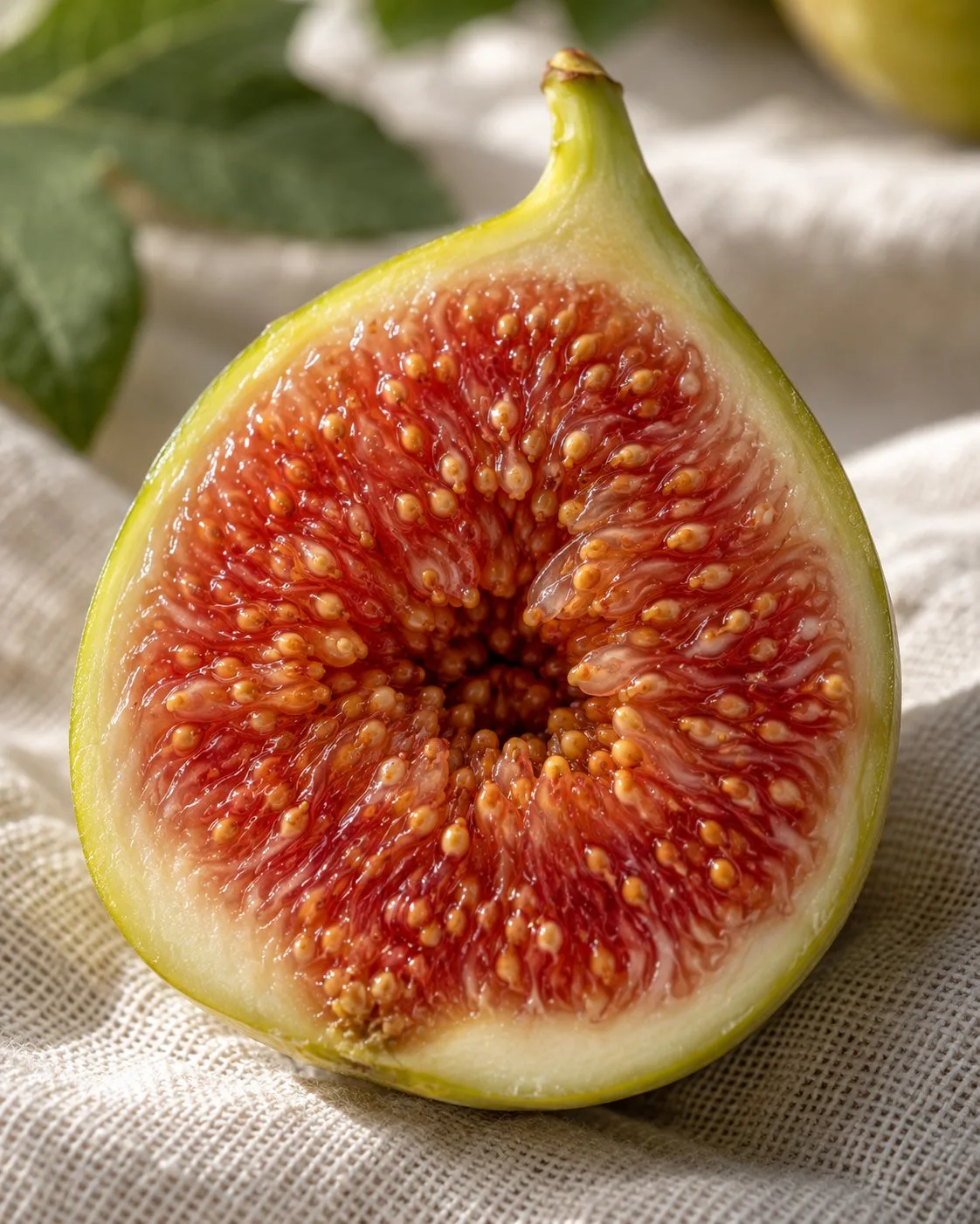 White Adriatic fig cut open showing red flesh